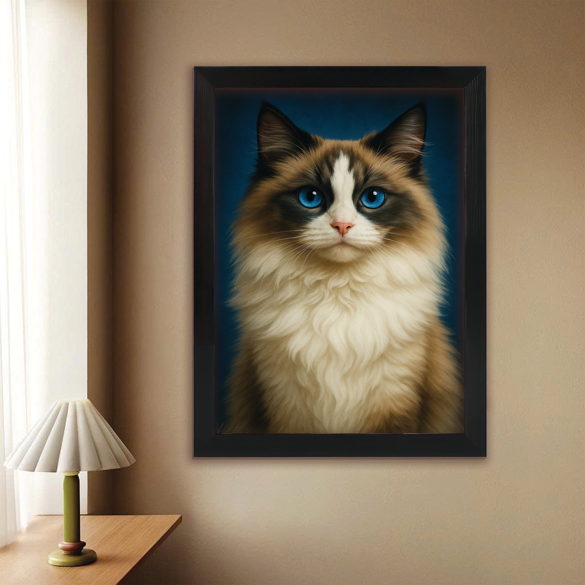 Custom Cat Deep Blue Canvas Framed Wall Art
