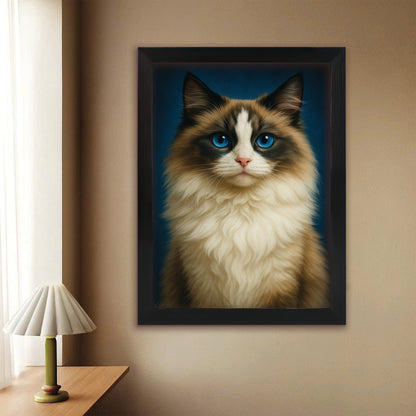Custom Cat Deep Blue Canvas Framed Wall Art