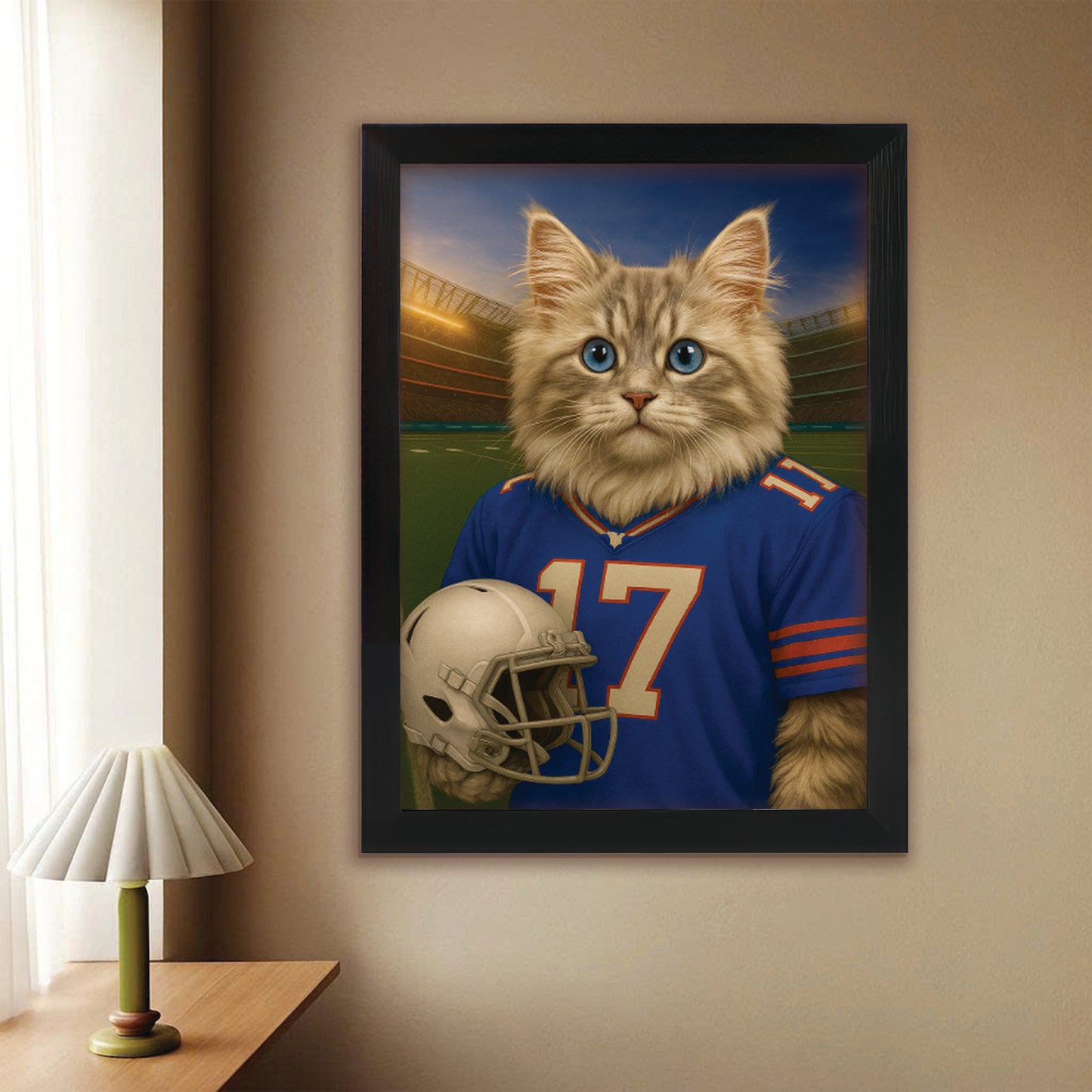 Custom Cat Photo Football Style Canvas Framed Wall Art _ Gift For Cat Lovers
