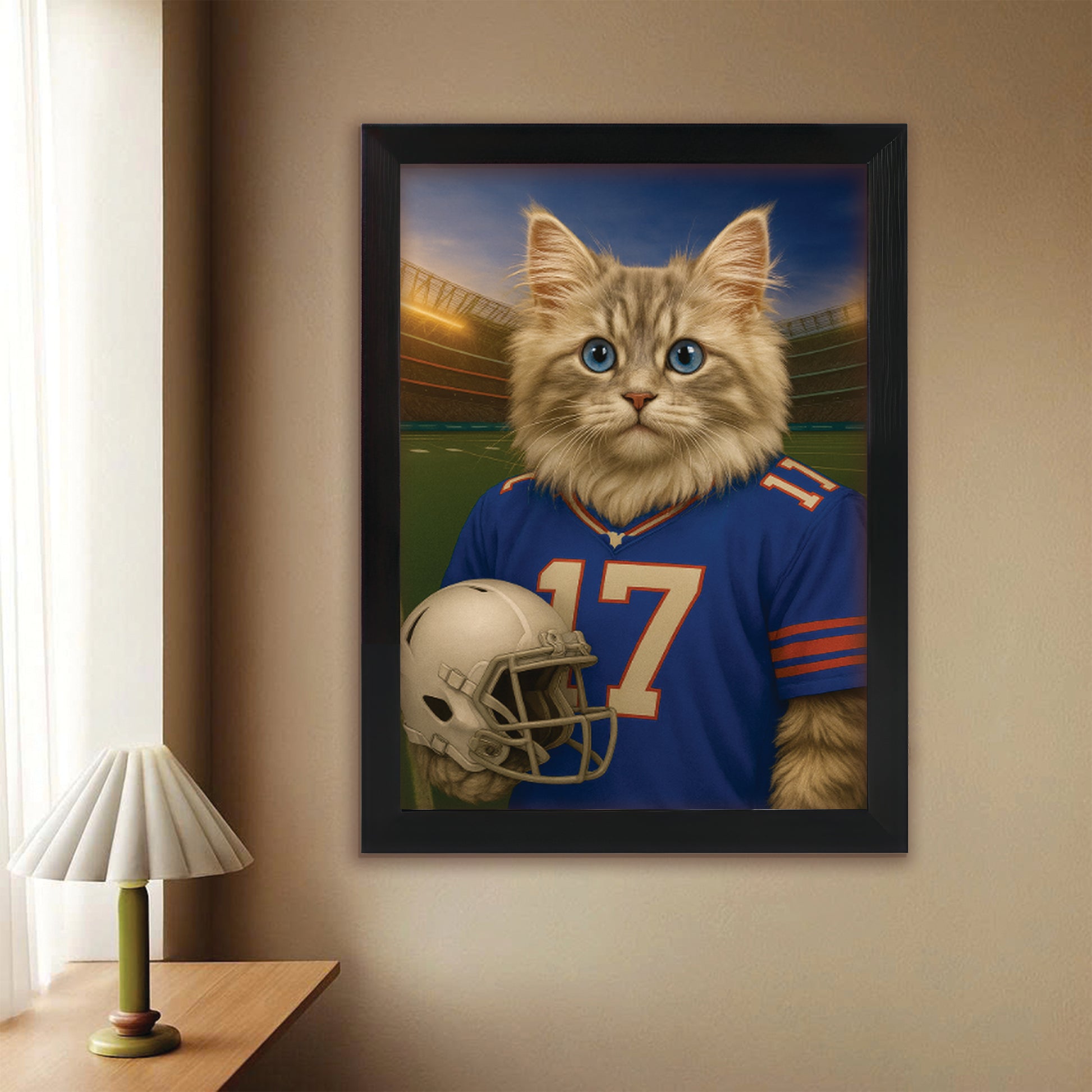 Custom Cat Photo Football Style Canvas Framed Wall Art _ Gift For Cat Lovers