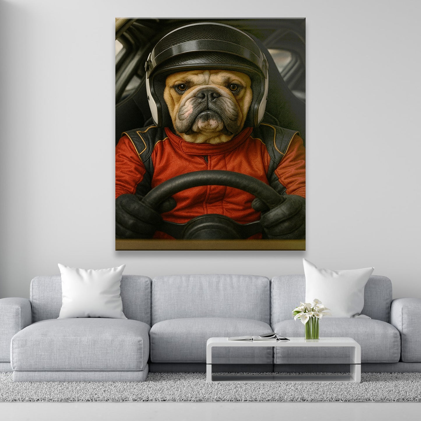 Custom Photo Racing Driver Dog Canvas Gift For Dog Lovers