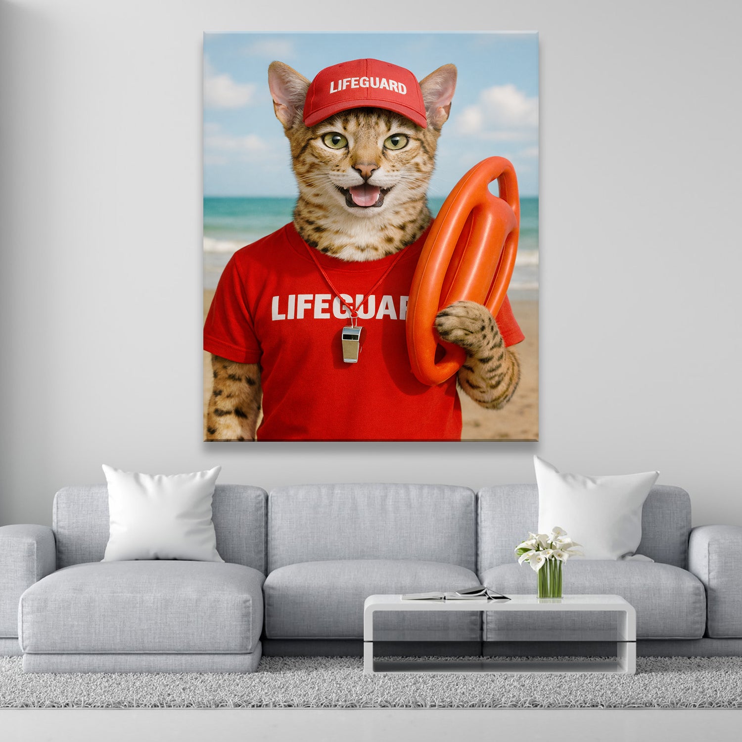 Custom Photo Lifeguard Cat Canvas Gift For Cat Lovers