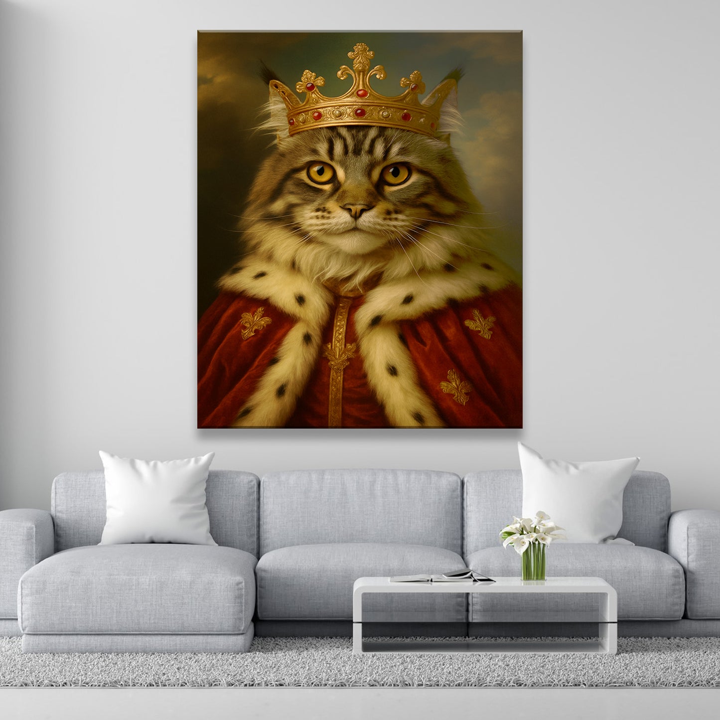 Custom Photo Cat Royal Canvas Pet King Portrait