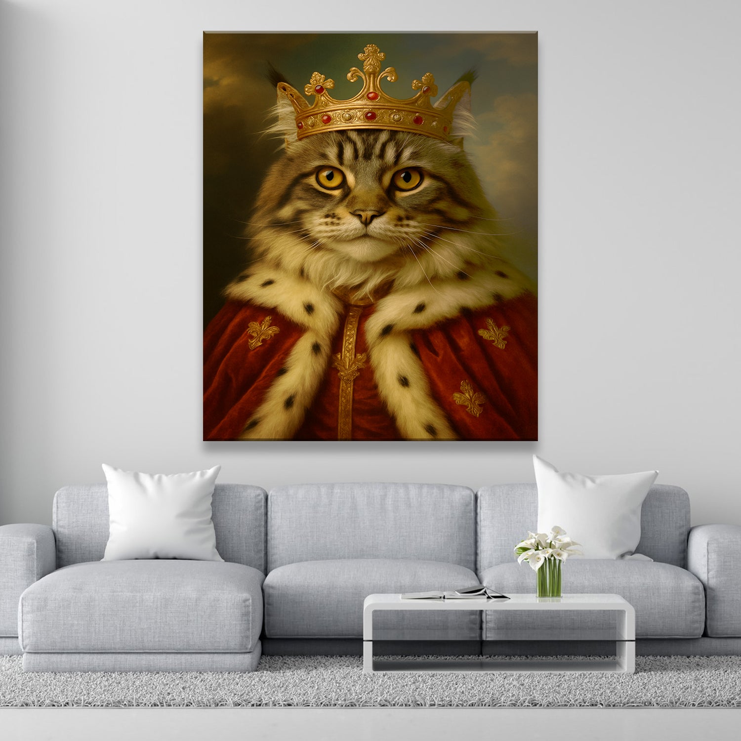 Custom Photo Cat Royal Canvas Pet King Portrait