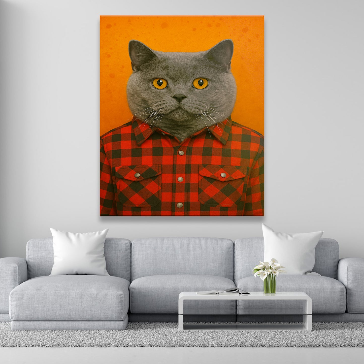 Custom Photo Cat In Red Shirt Canvas Gift For Cat Lovers