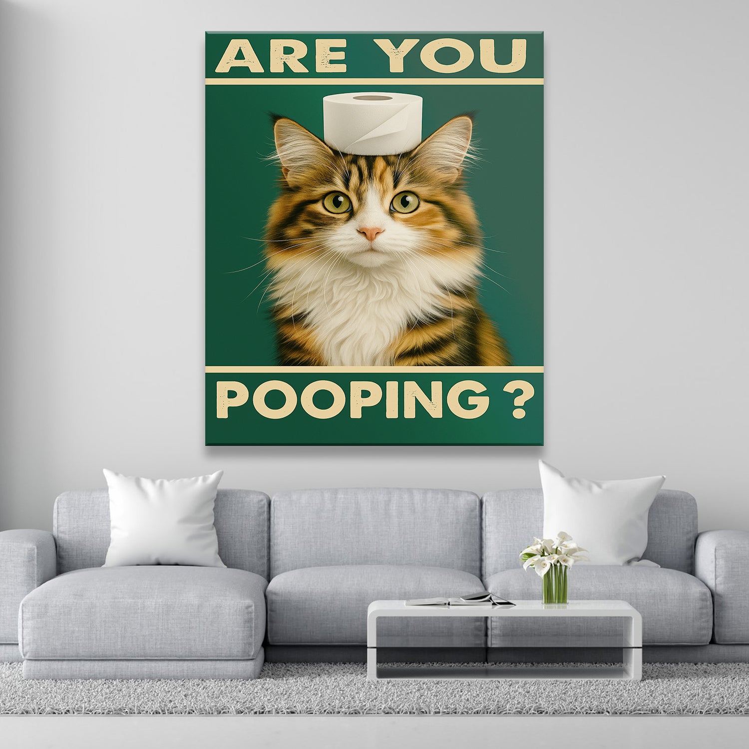 Custom Photo Funny Cat In Bathroom Canvas