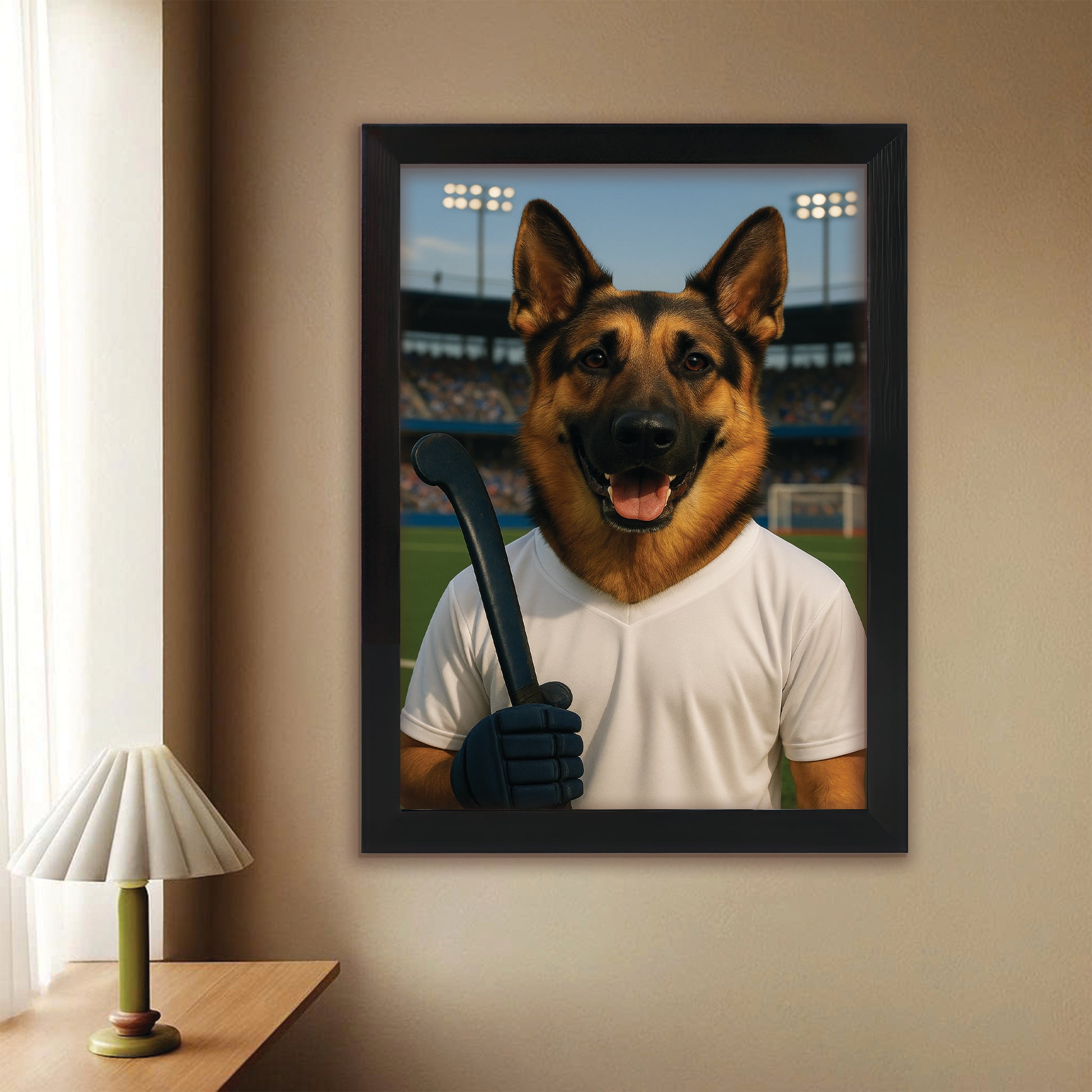 Custom Photo Field Hockey Dog Canvas Framed Wall Art Gift For Dog Lovers