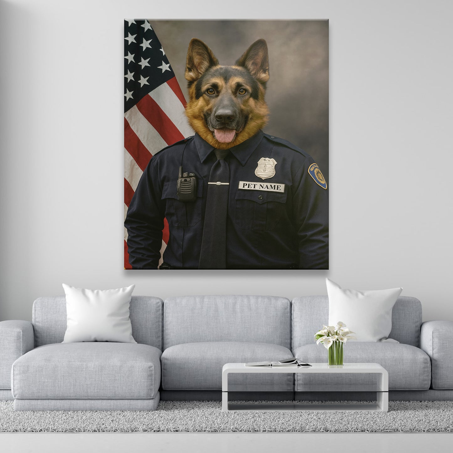 Custom Dog Photo Policeman Canvas _ Gift For Dog Lovers