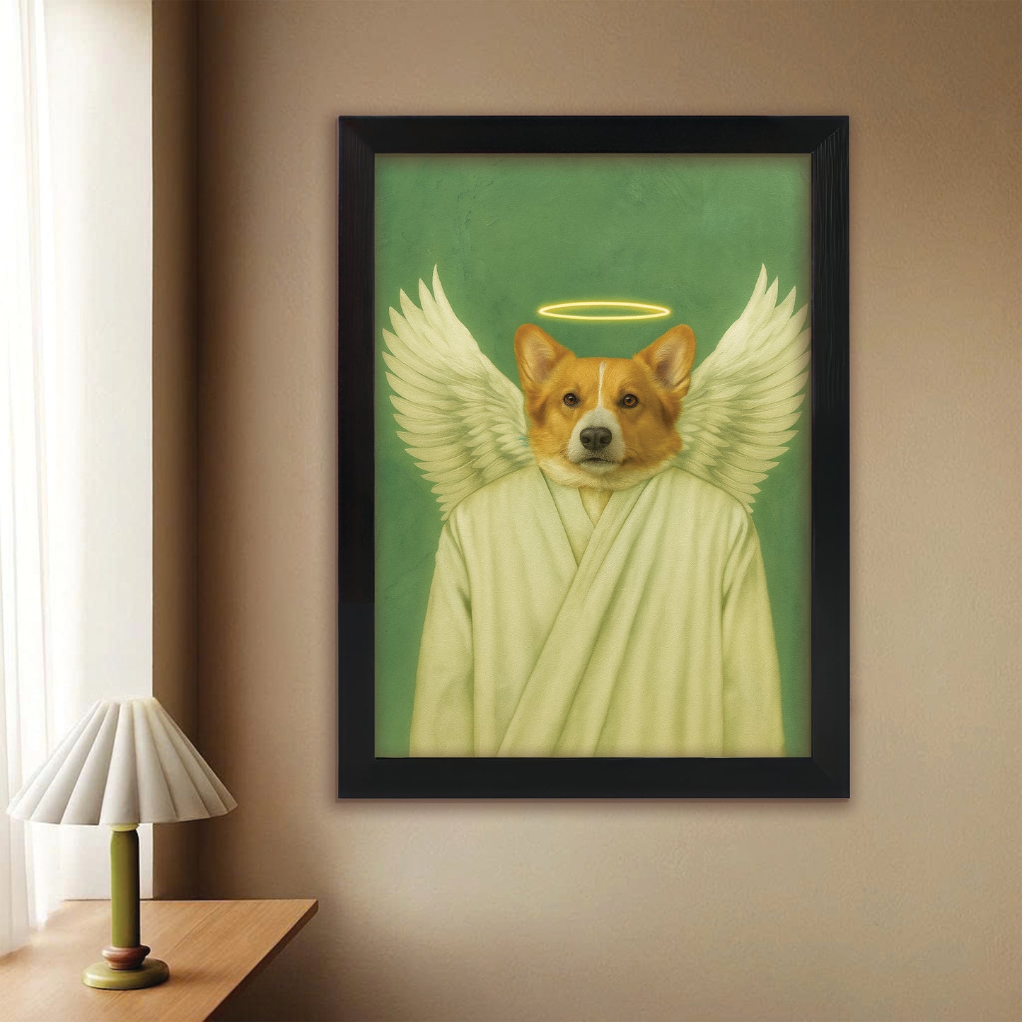 Custom Photo Angel Dog Canvas Framed Wall Art Memorial Gift For Dog