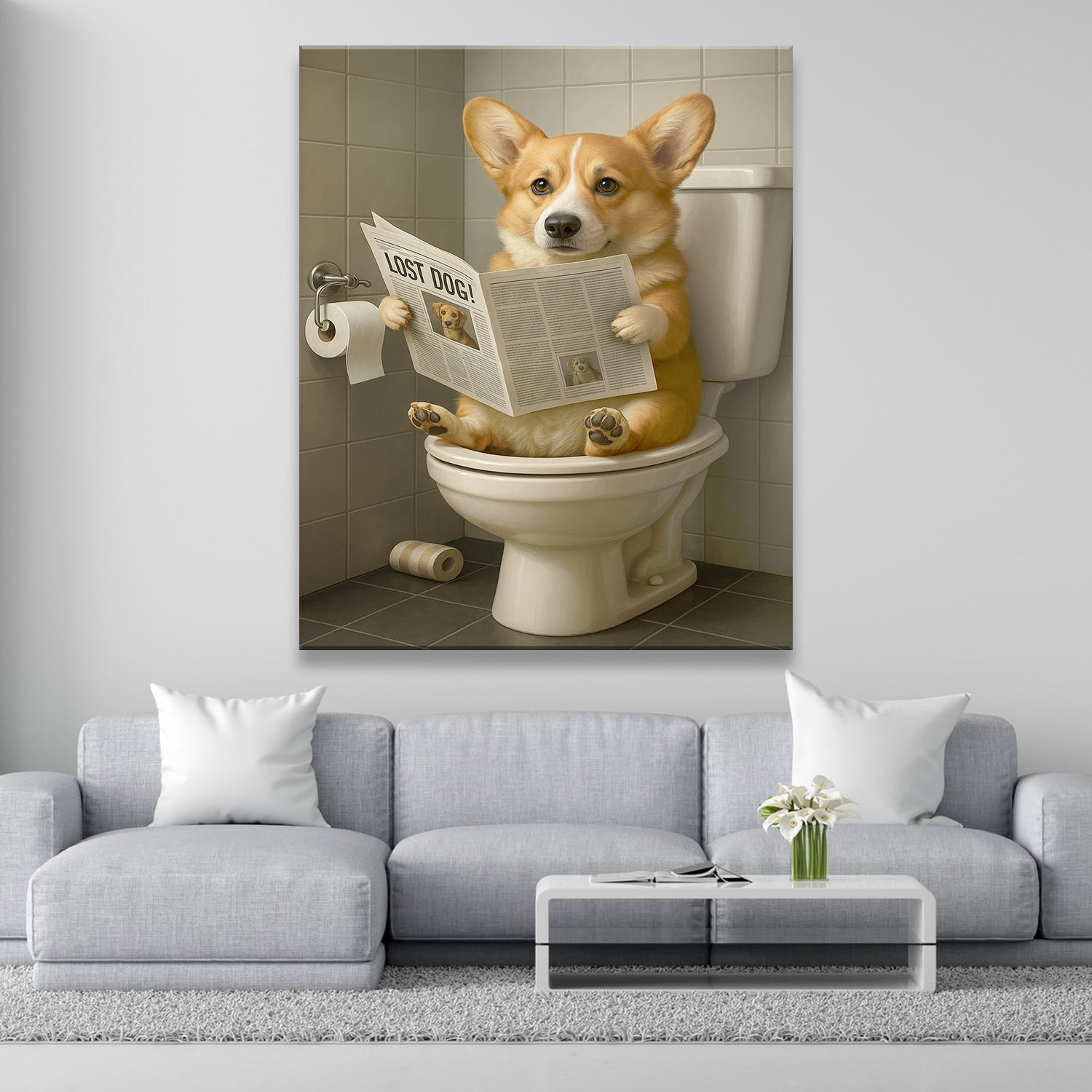 Custom Photo Bathroom Dog Canvas Gift For Dog Lovers
