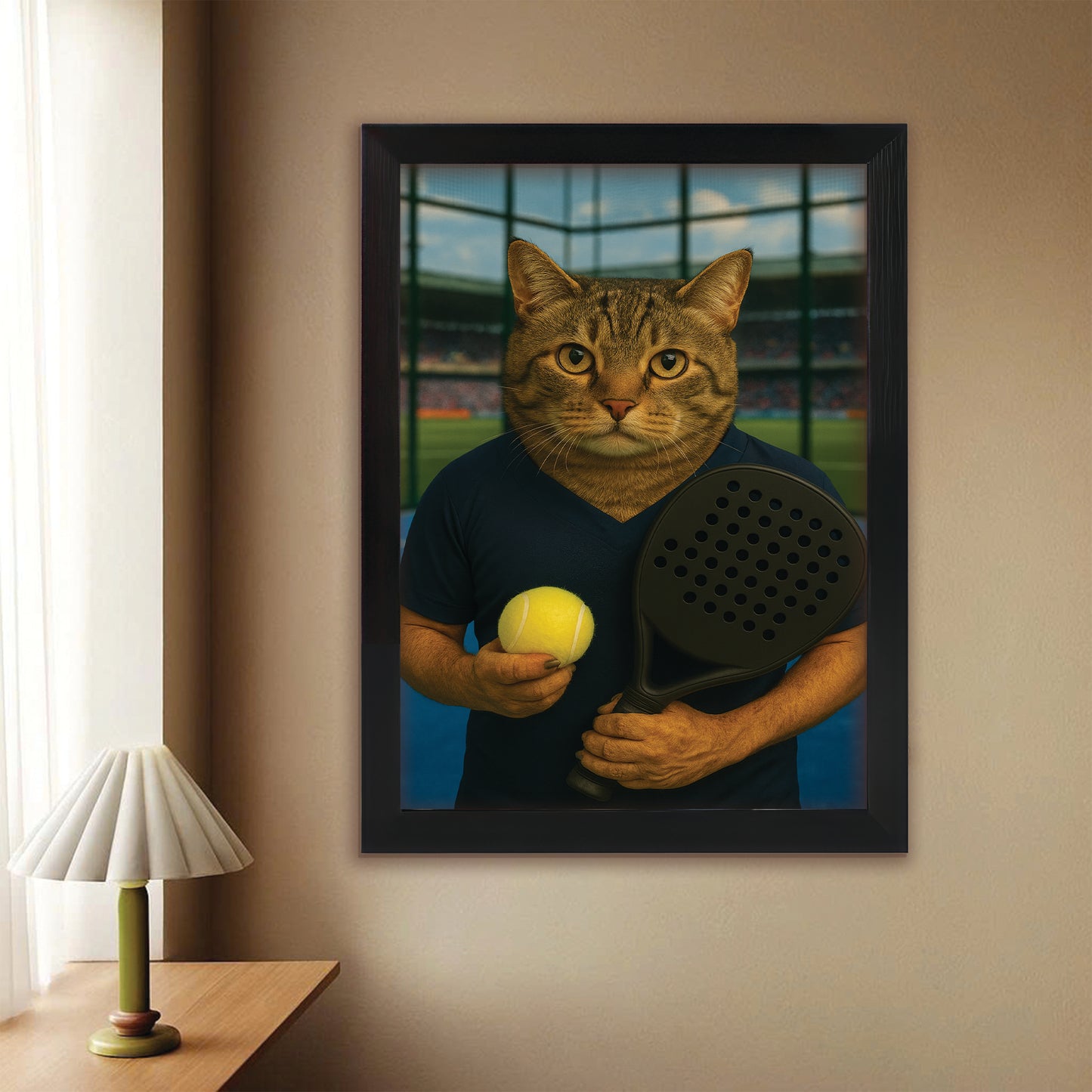 Custom Photo Paddle Player Cat Canvas Framed Wall Art Gift For Cat Lovers