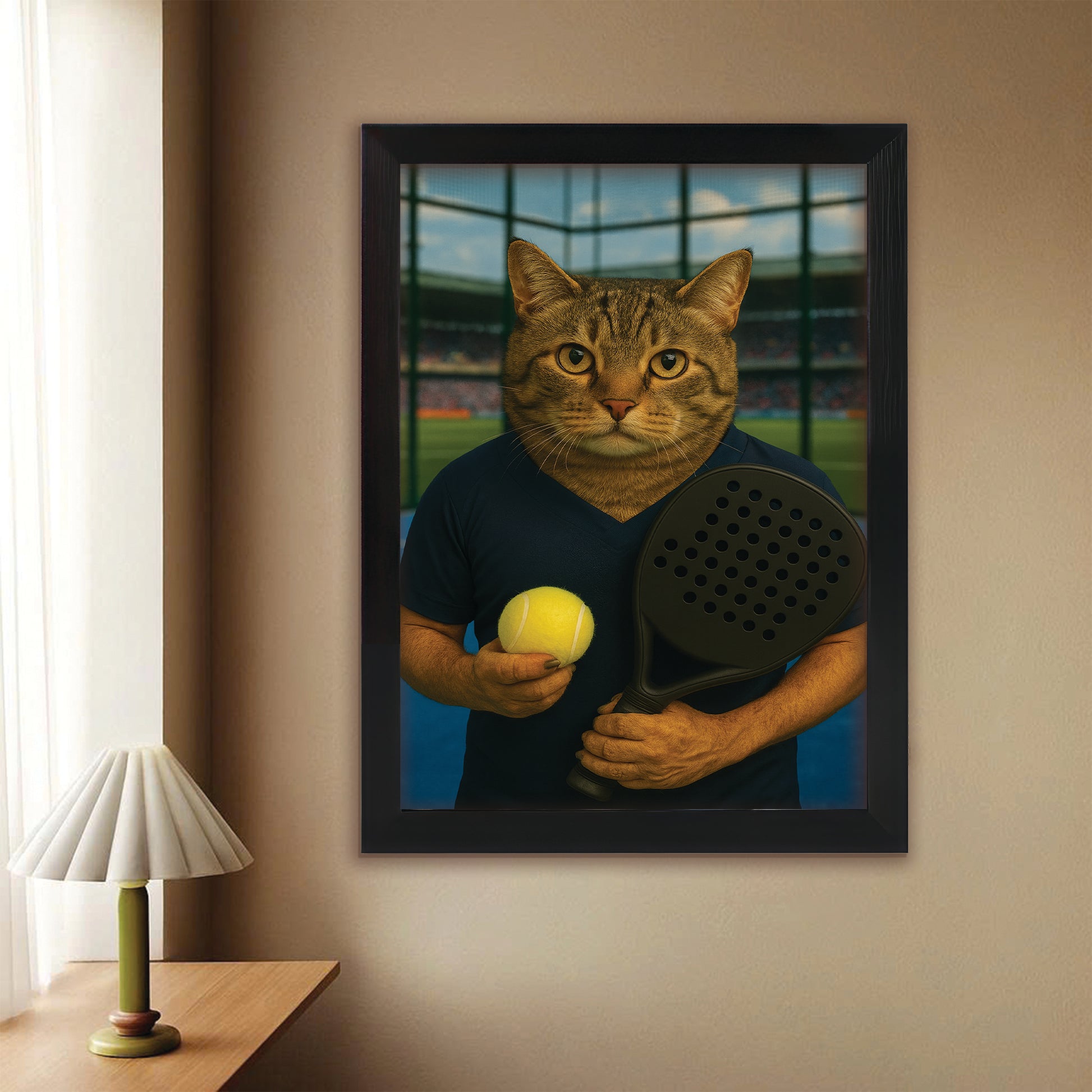 Custom Photo Paddle Player Cat Canvas Framed Wall Art Gift For Cat Lovers