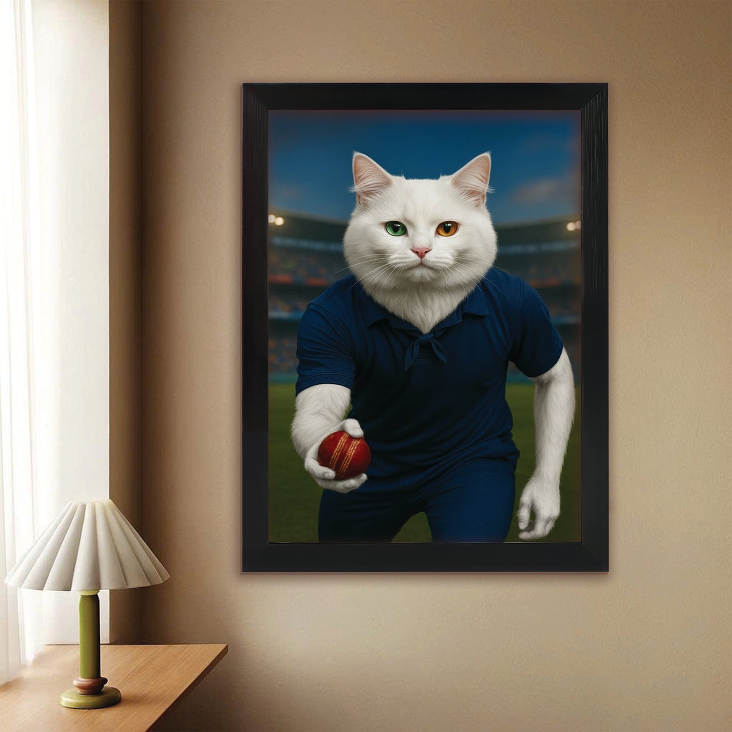 Custom Photo Bowler Cat Canvas Framed Wall Art Gift For Cat Lovers