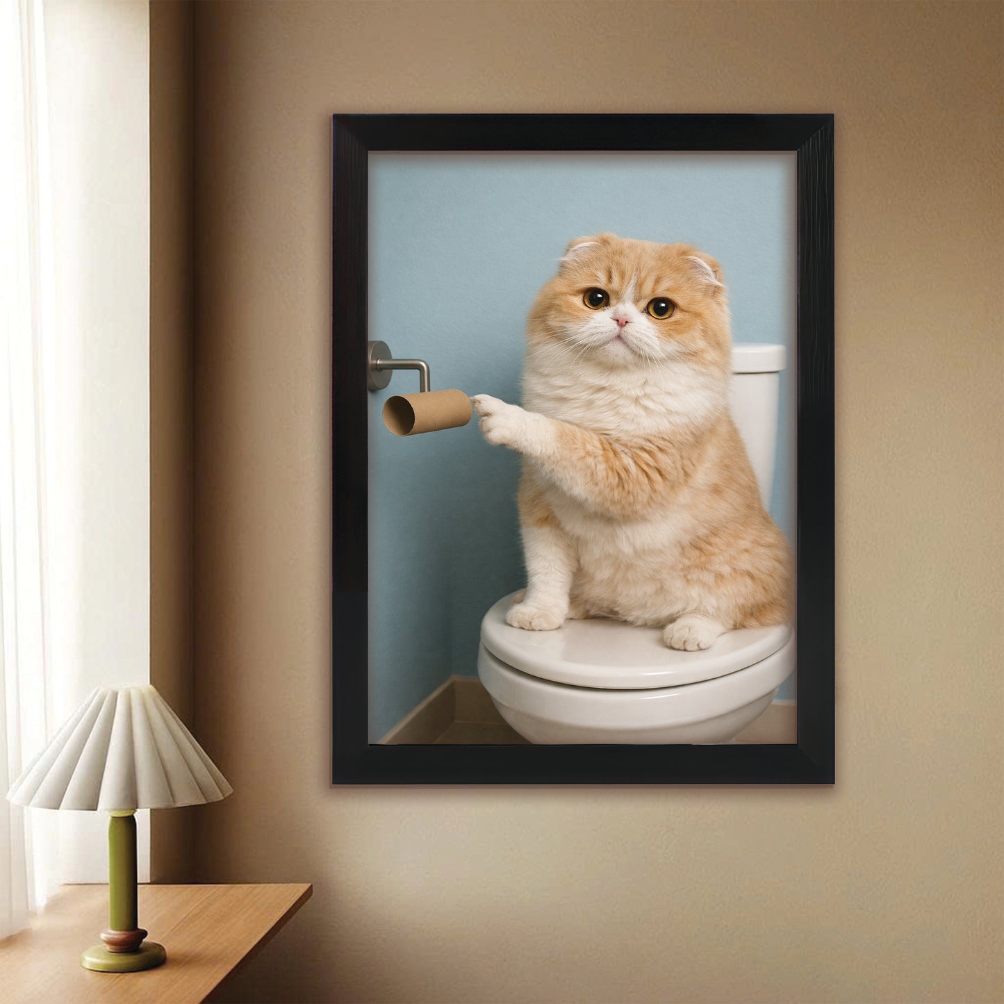 Custom Photo Cat Bathroom Style 33 Canvas Framed Wall Art Gift For Cat Lovers
