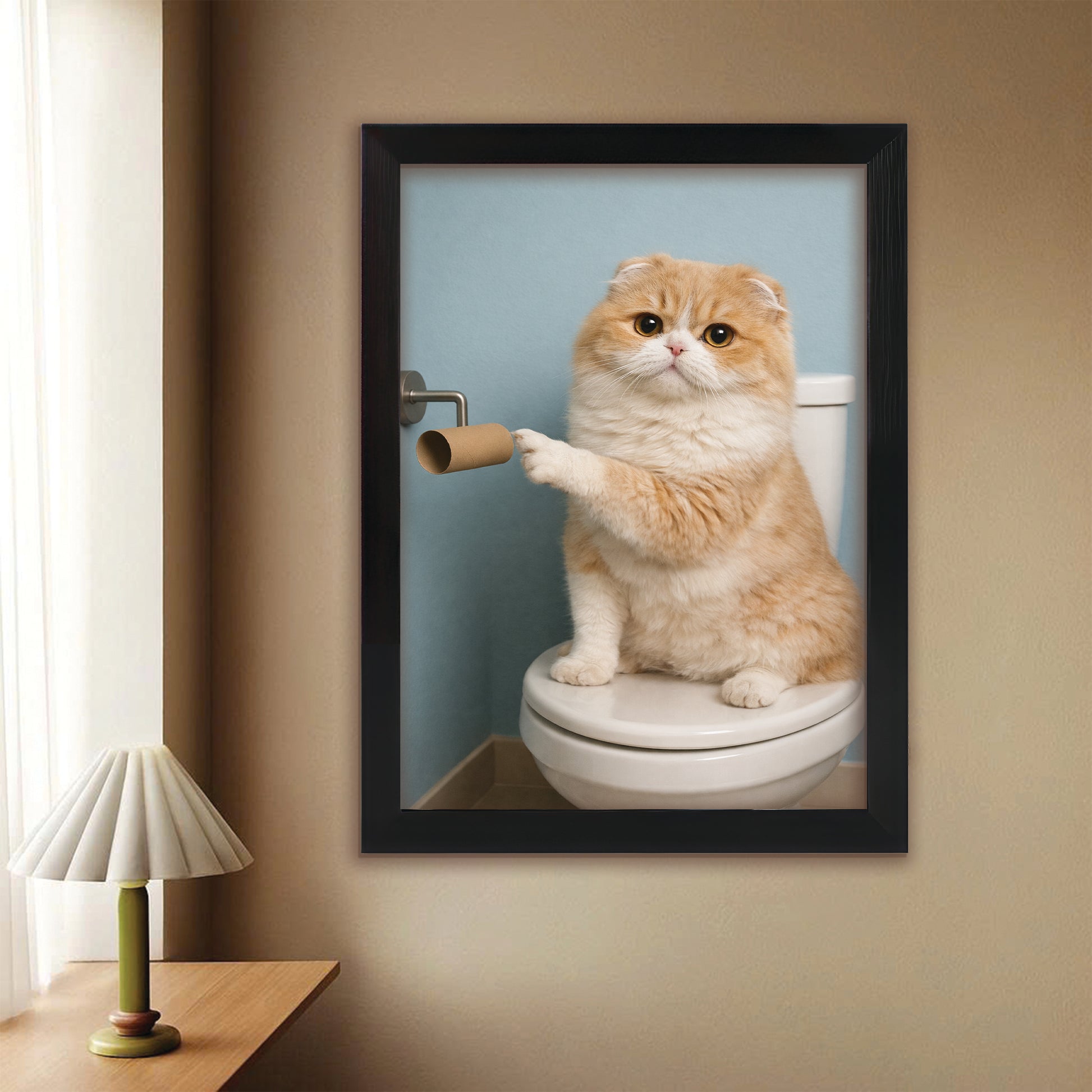 Custom Photo Cat Bathroom Style 33 Canvas Framed Wall Art Gift For Cat Lovers