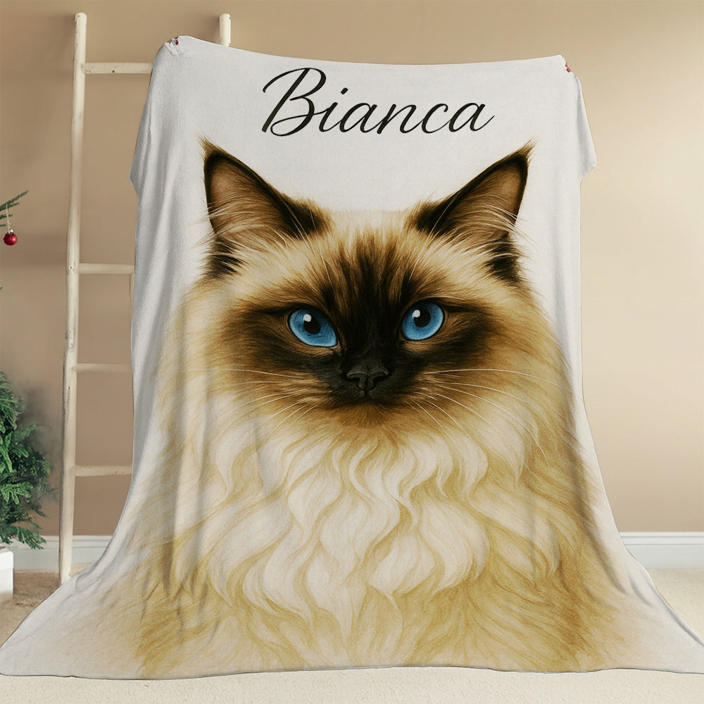 Custom Cat Portraint And With Name Blanket