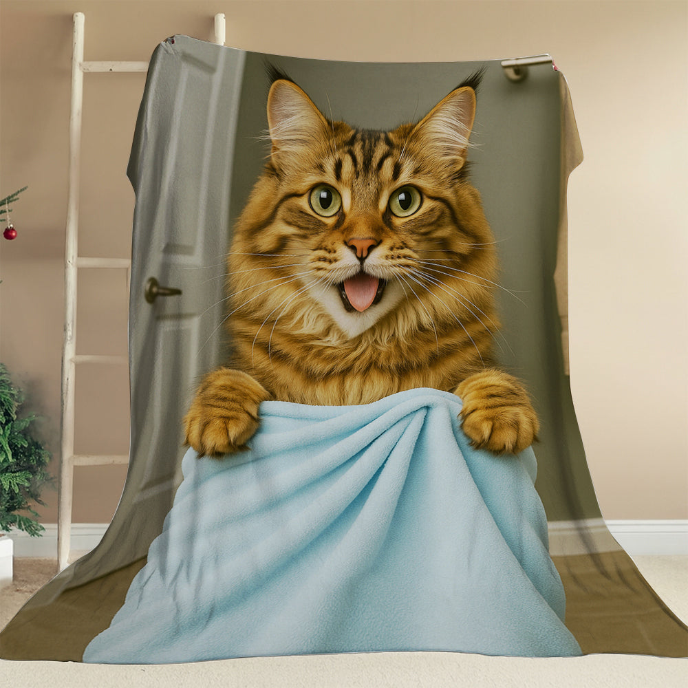 Custom Cat Photo In Bathroom Blanket Cat Lover Gifts