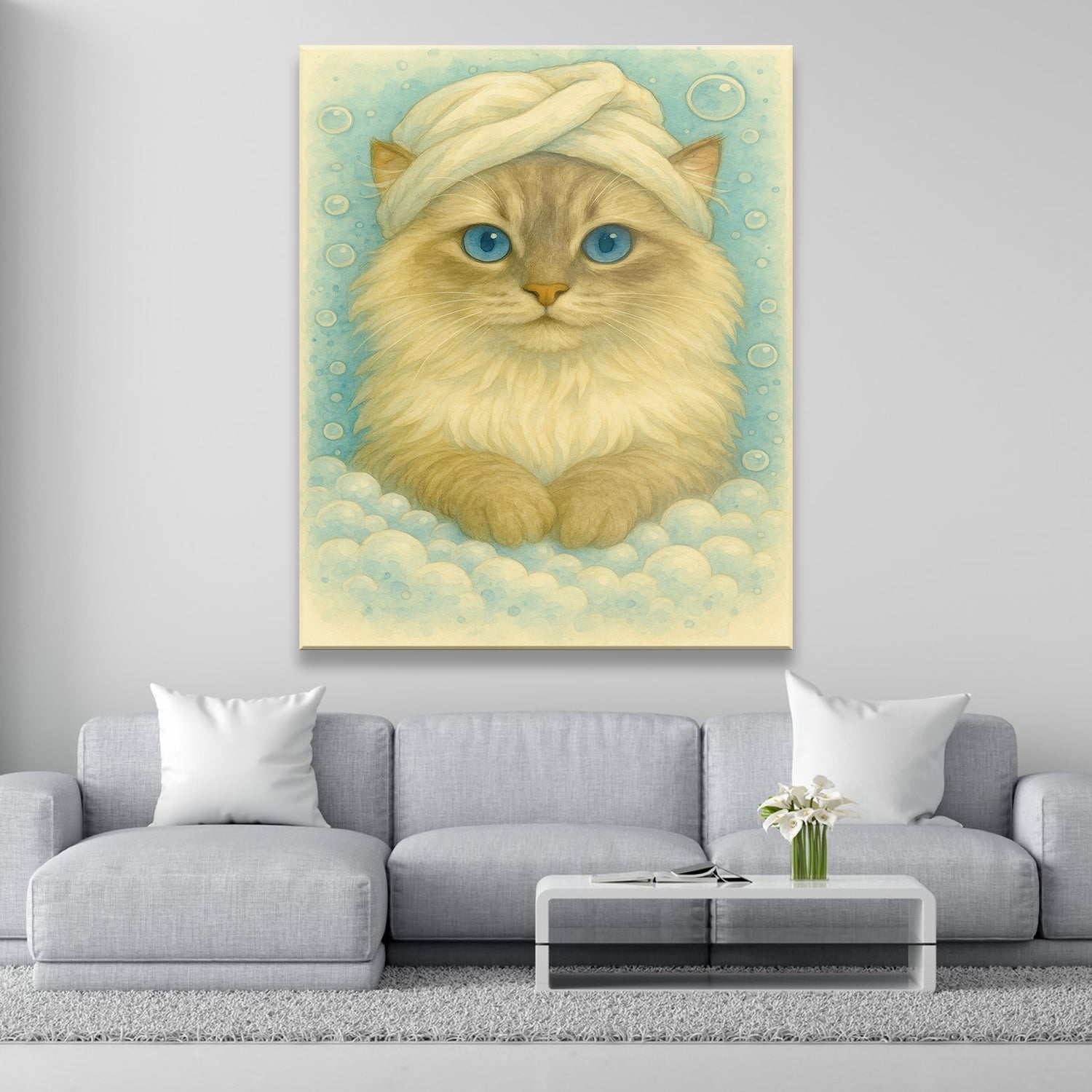 Custom Cat Potrait In Bathroom Canvas
