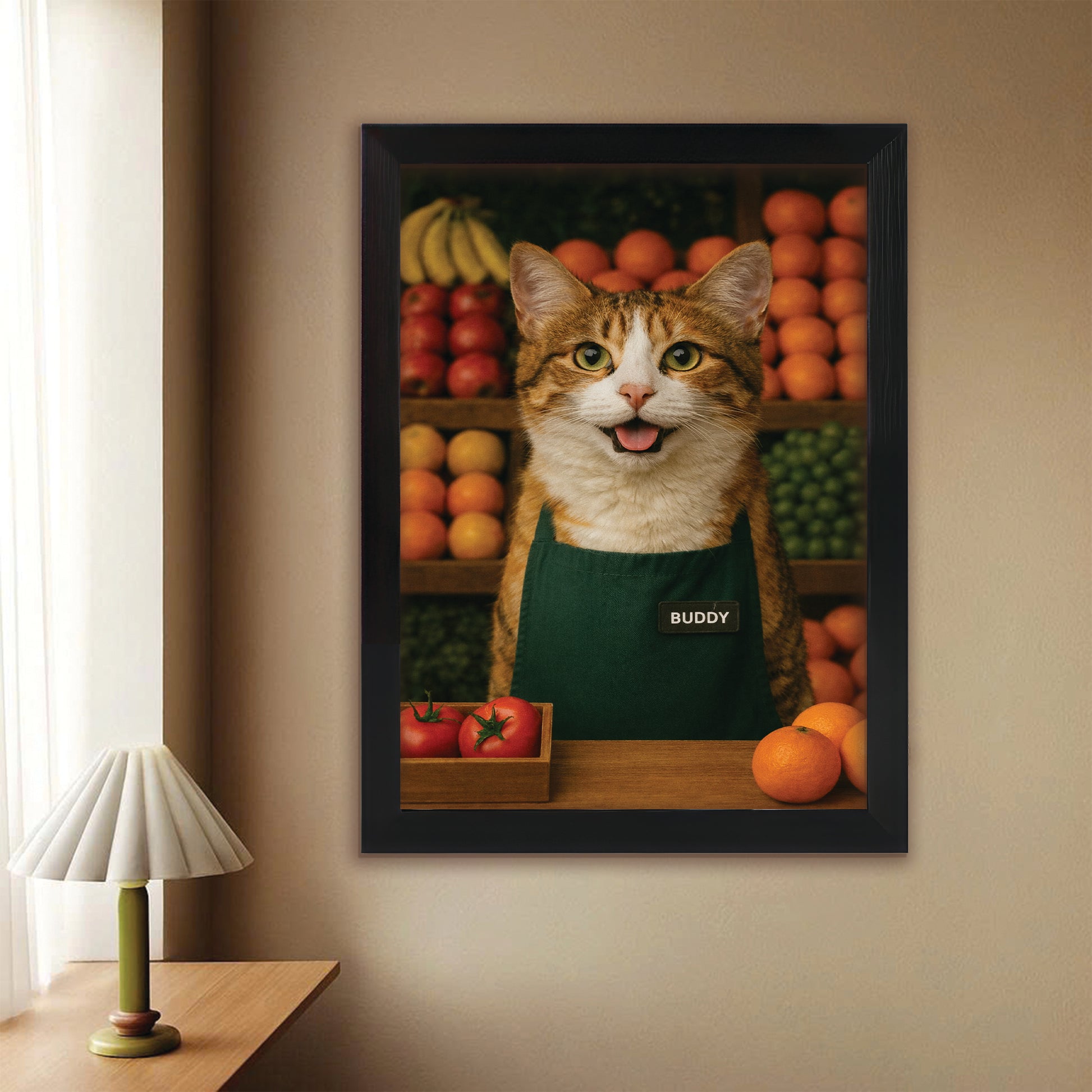 Custom Photo Grocer Store Cat Canvas Framed Wall Art  Gift For Cat Lovers