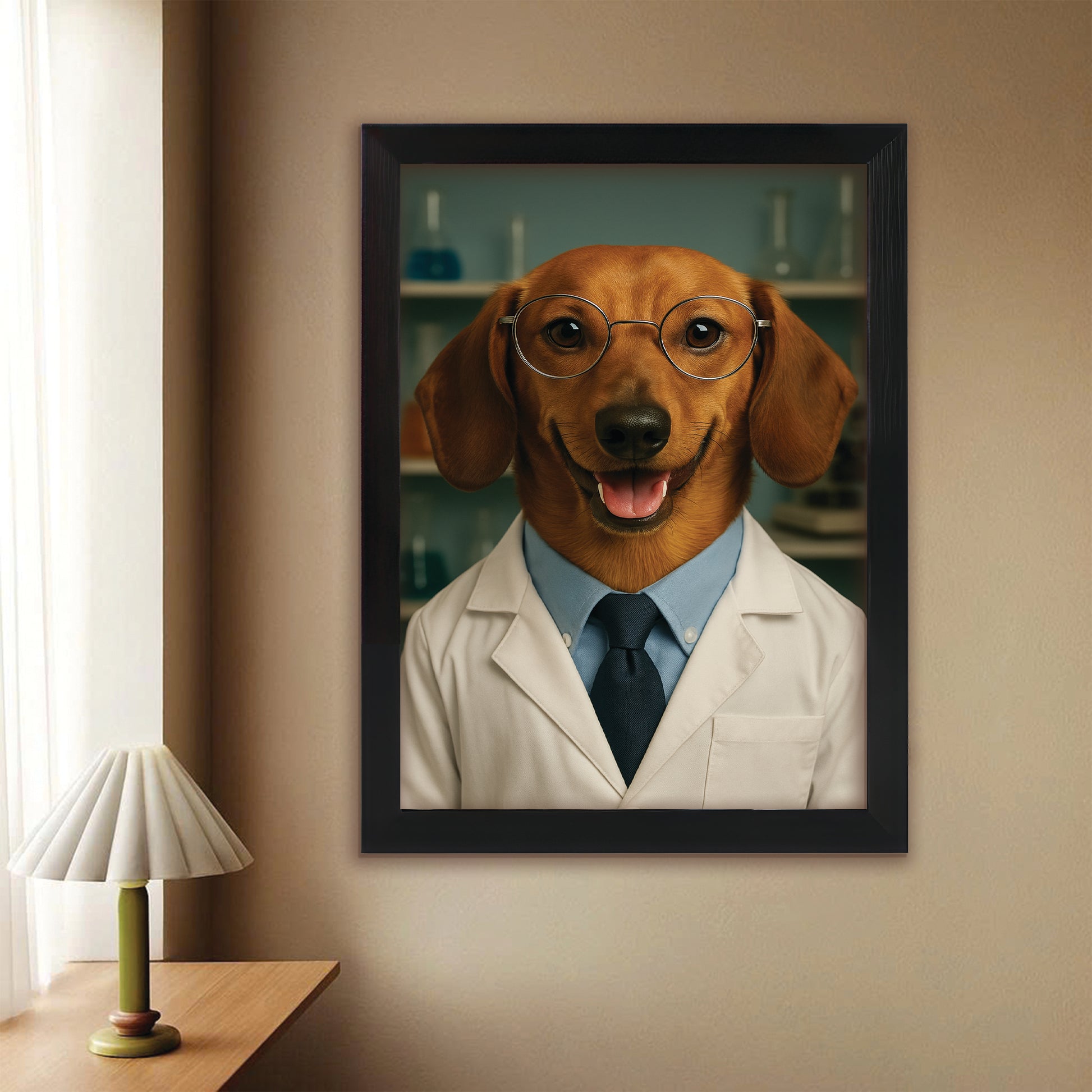 Custom Photo Scientist Dog Canvas Framed Wall Art Gift For Dog Lovers