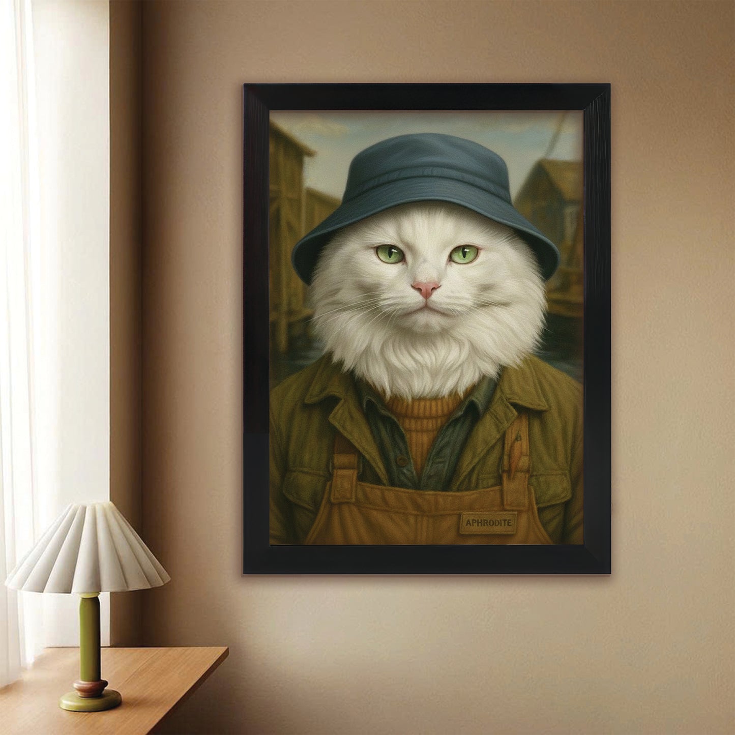 Custom Photo Fisherman Cat Canvas Framed Wall Art  Gift For Cat Lovers