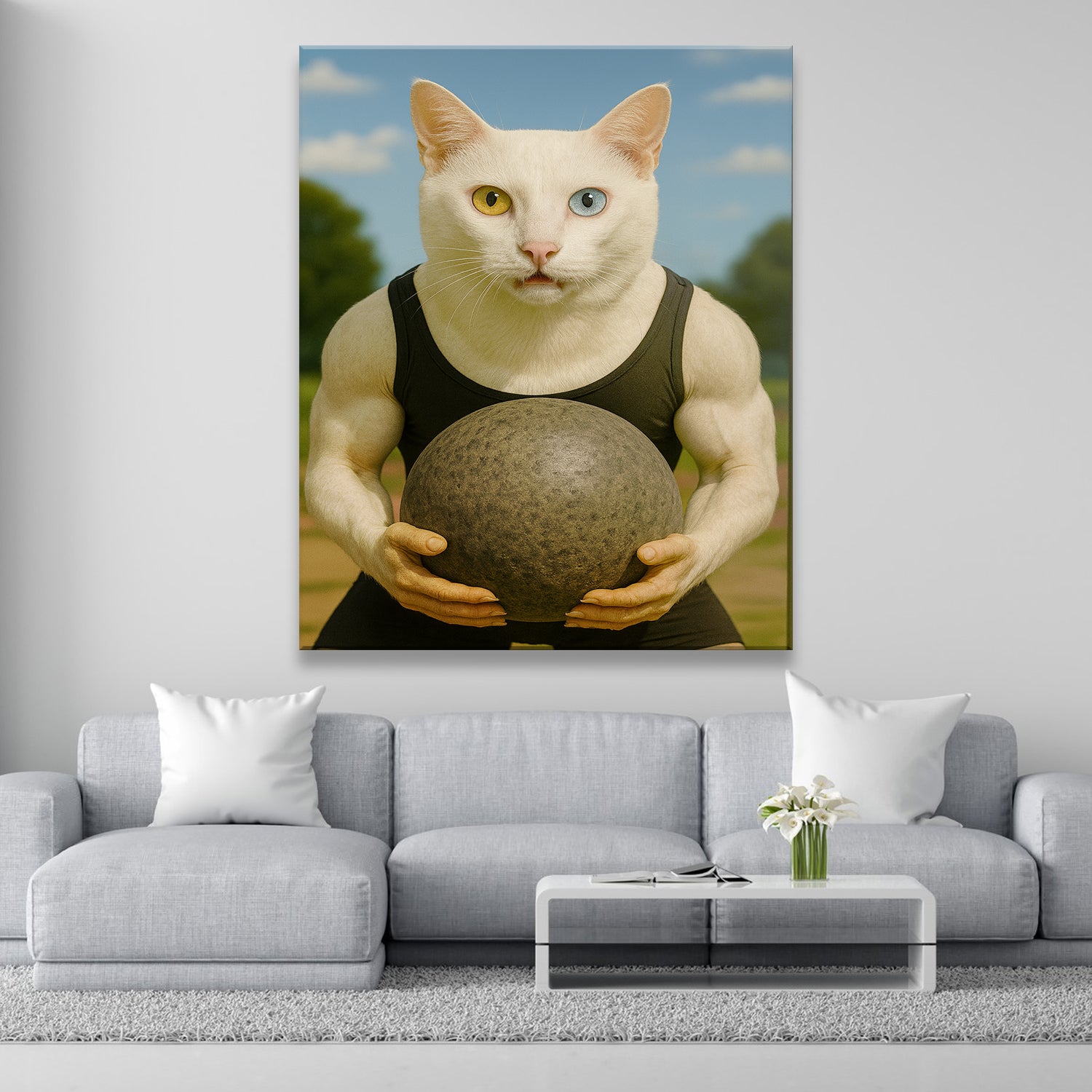 Custom Photo Strongman Cat Canvas Gift For Cat Lovers
