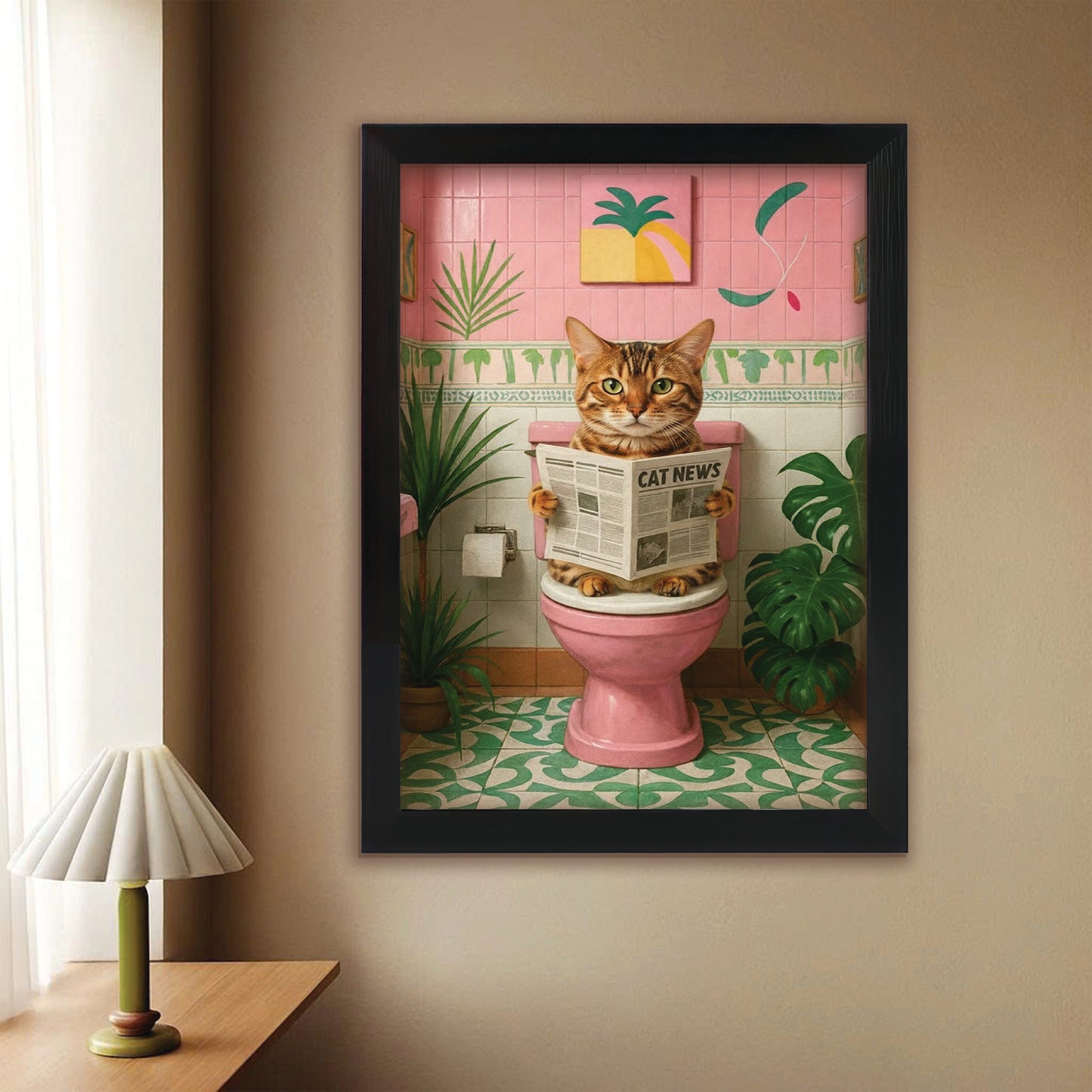 Custom Photo Cat Bathroom Style 10 Canvas Framed Wall Art Gift For Cat Lovers