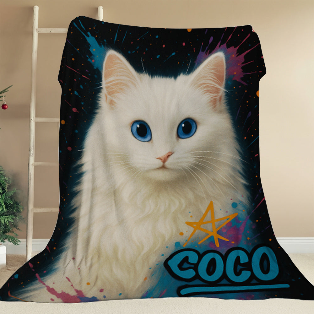 Custom Cat Pet Portrait Contemporary Blanket