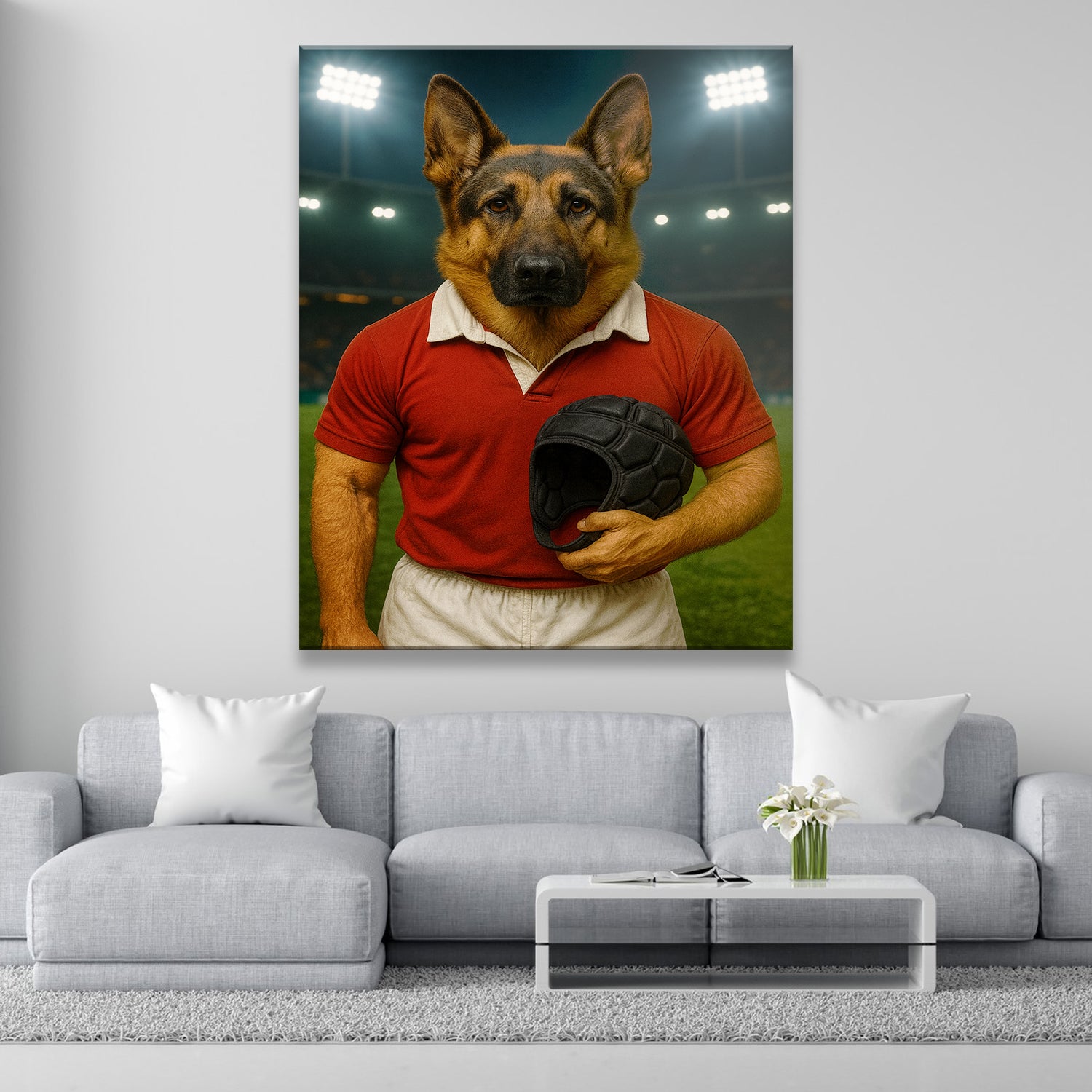 Custom Photo Rugby Player 2 Dog Canvas Gift For Dog Lovers