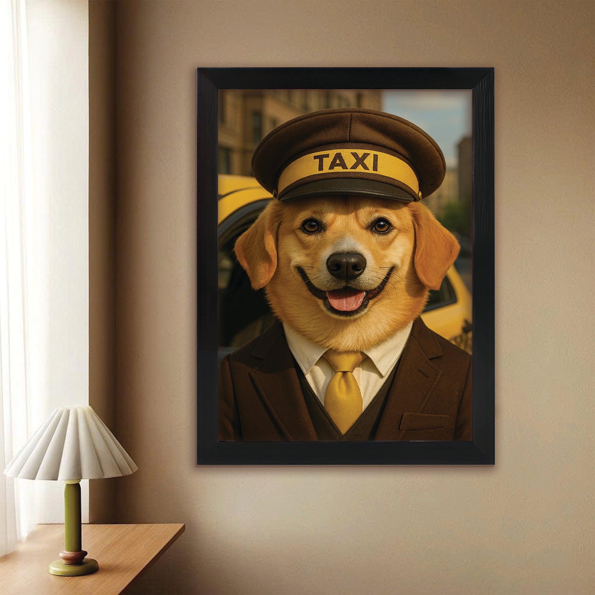 Custom Photo Taxi Driver Dog Canvas Framed Wall Art Gift For Dog Lovers