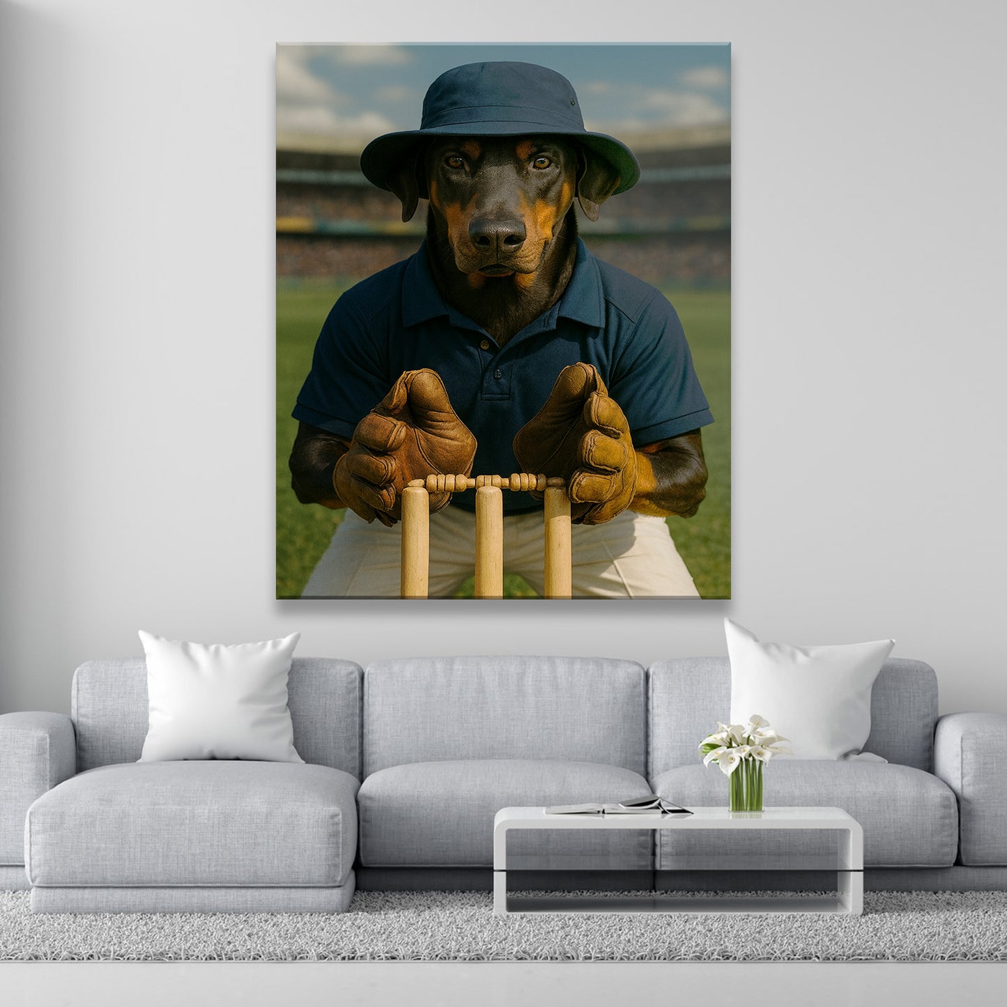 Custom Photo Cricket Player 2 Dog Canvas Gift For Dog Lovers