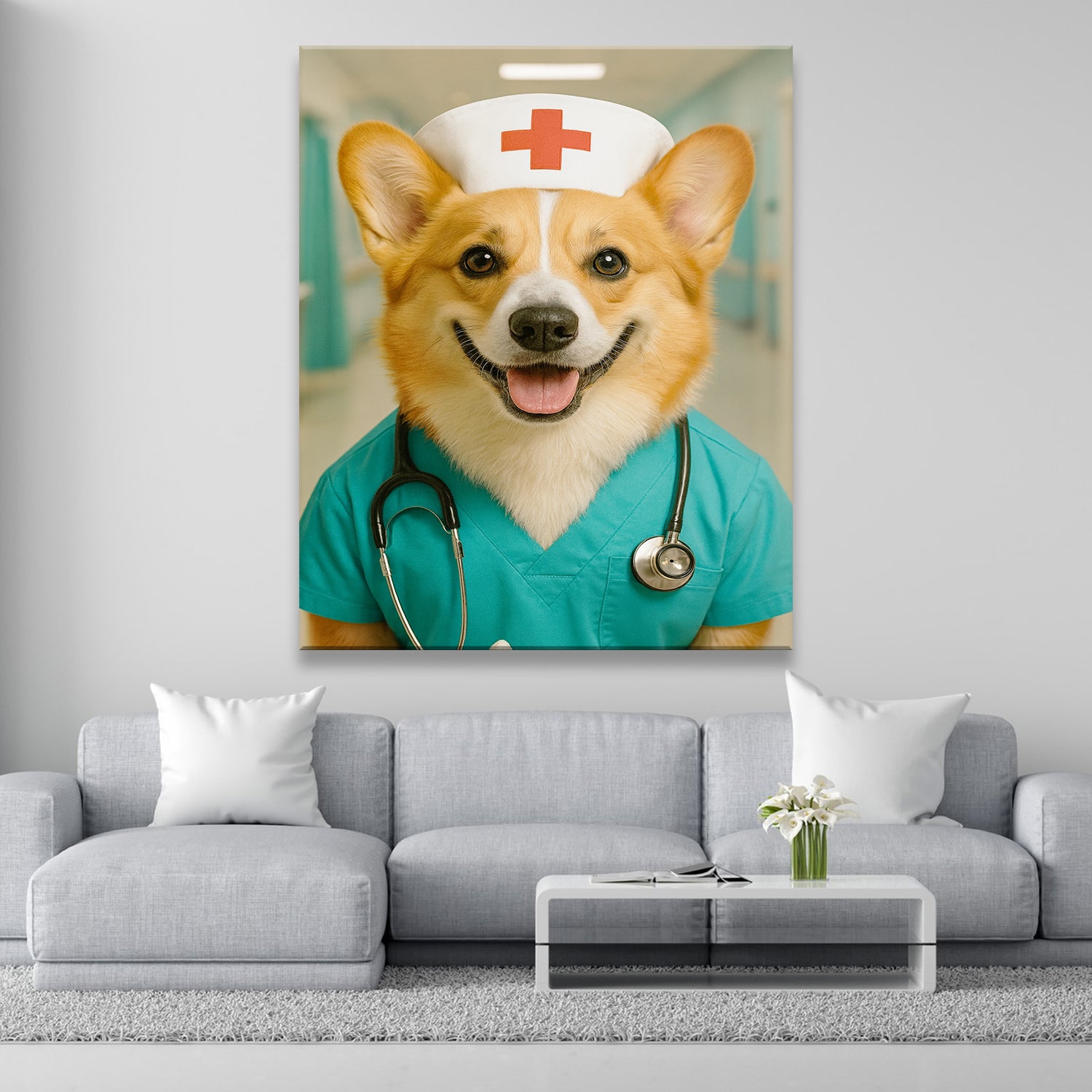 Custom Photo Nurse Dog Canvas Gift For Dog Lovers