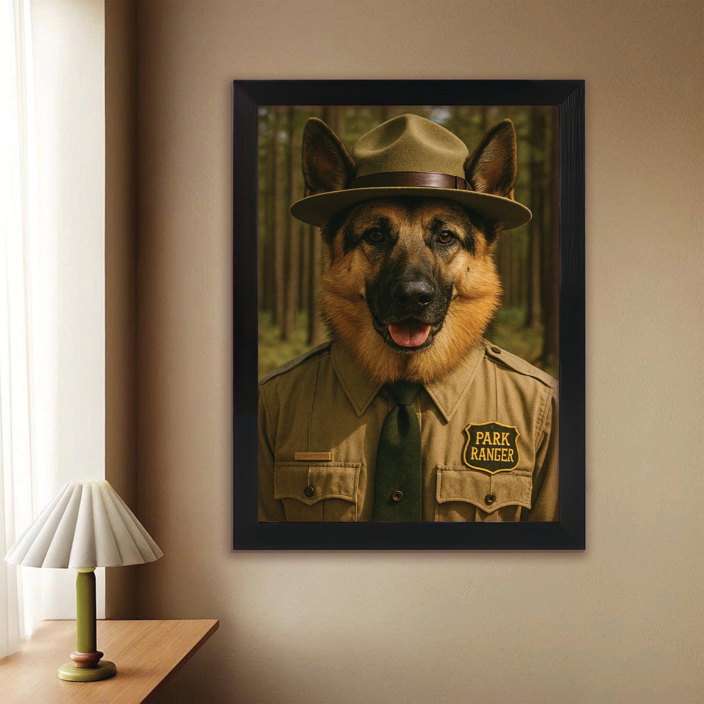Custom Photo Park Ranger Dog Canvas Framed Wall Art