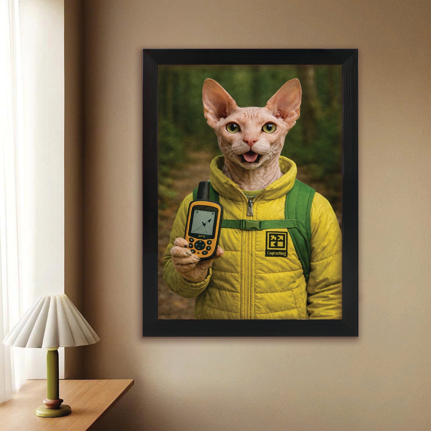 Custom Photo Geocaching Gps Adventure Cat Canvas Framed Wall Art  Gift For Cat Lovers