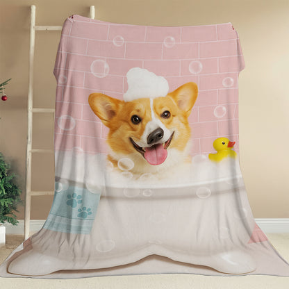 Custom Photo Dog In Bath BlanketGift For Dog Lovers