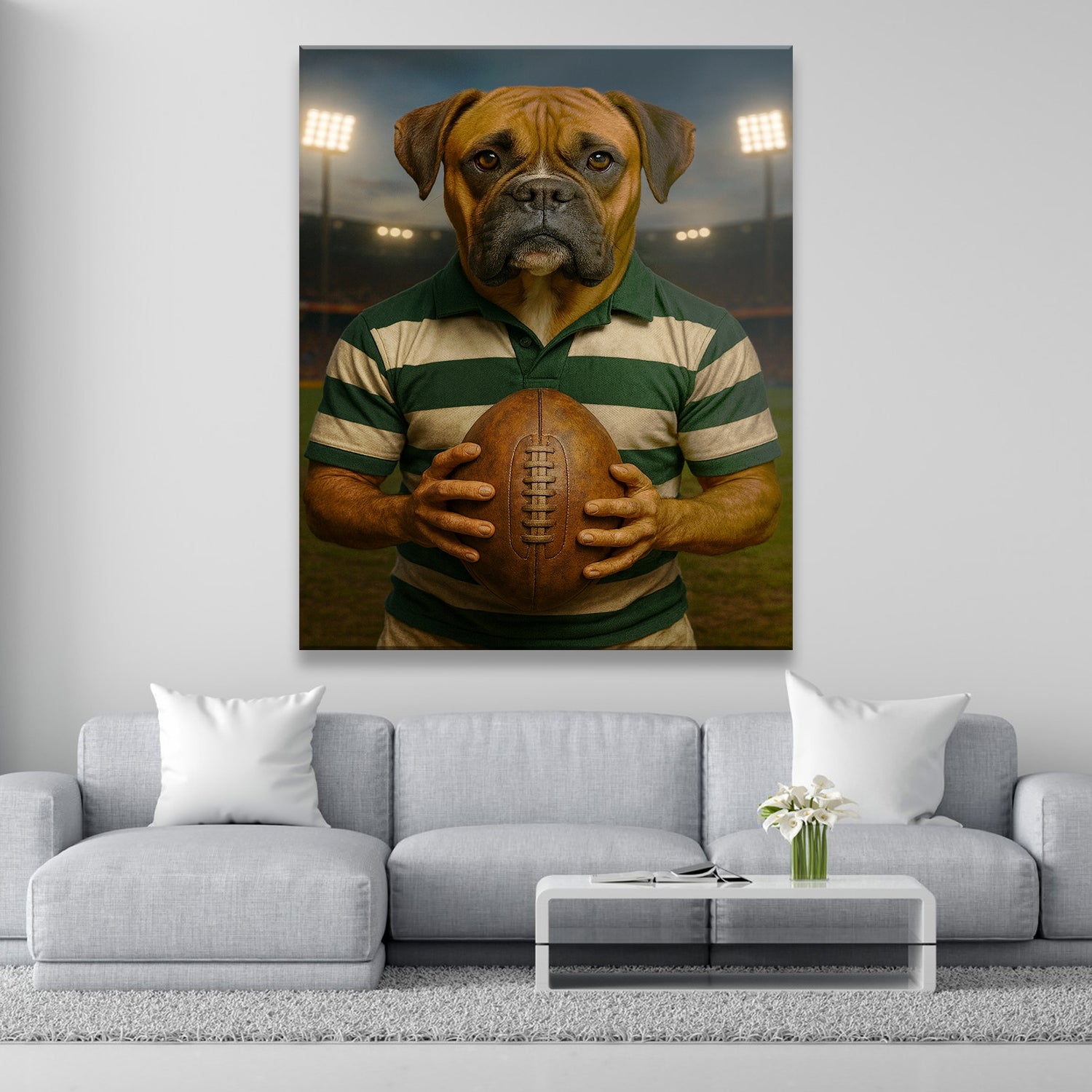 Custom Photo Rugby Player Dog Canvas Gift For Dog Lover