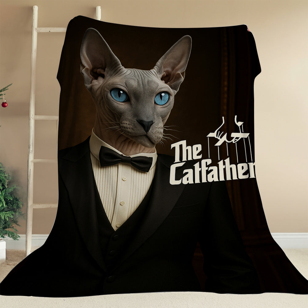 Custom Photo Cat Father Blanket _ Gift For Cat Lovers