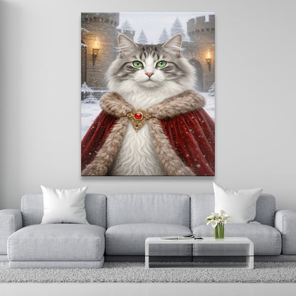 Custom Photo Winter King Royal Canvas Gift For Cat Lovers