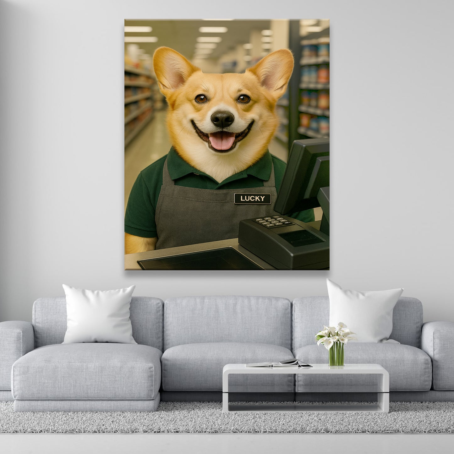 Custom Photo Cashier Dog Canvas Gift For Dog Lovers