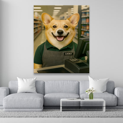 Custom Photo Cashier Dog Canvas Gift For Dog Lovers