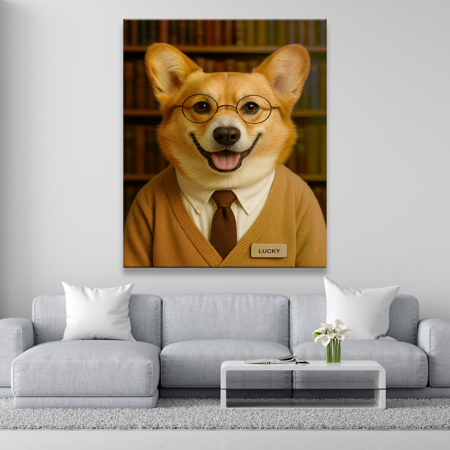Custom Photo Librarian Book Lover Dog Canvas Gift For Dog Lovers