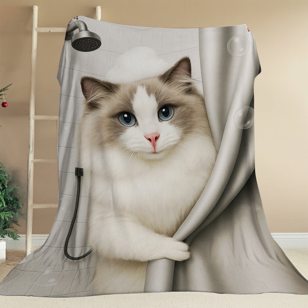 Custom Cat Photo Cat  In Bathroom Blanket Gift For Cat Lovers