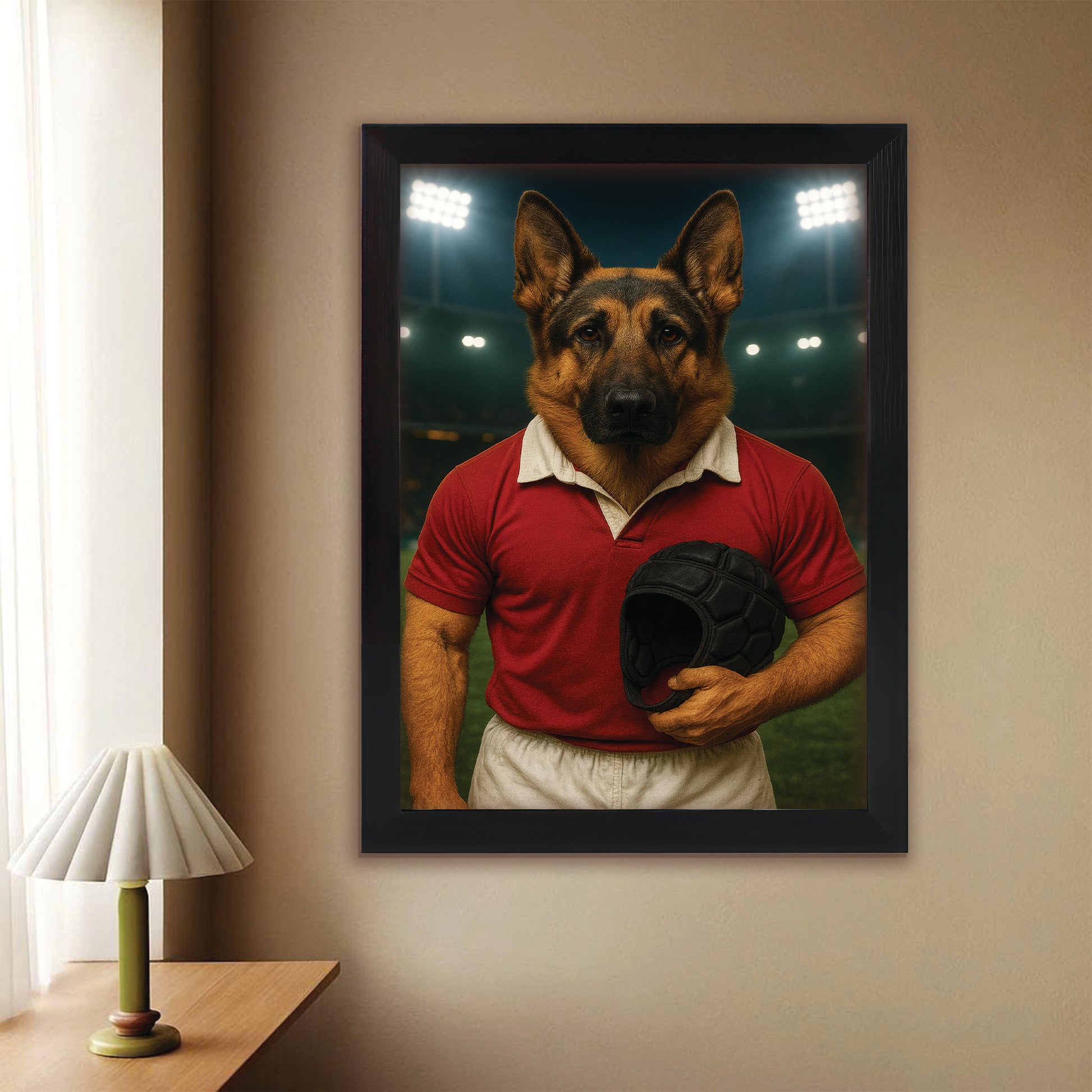 Custom Photo Rugby Player 2 Dog Canvas Framed Wall Art Gift For Dog Lovers