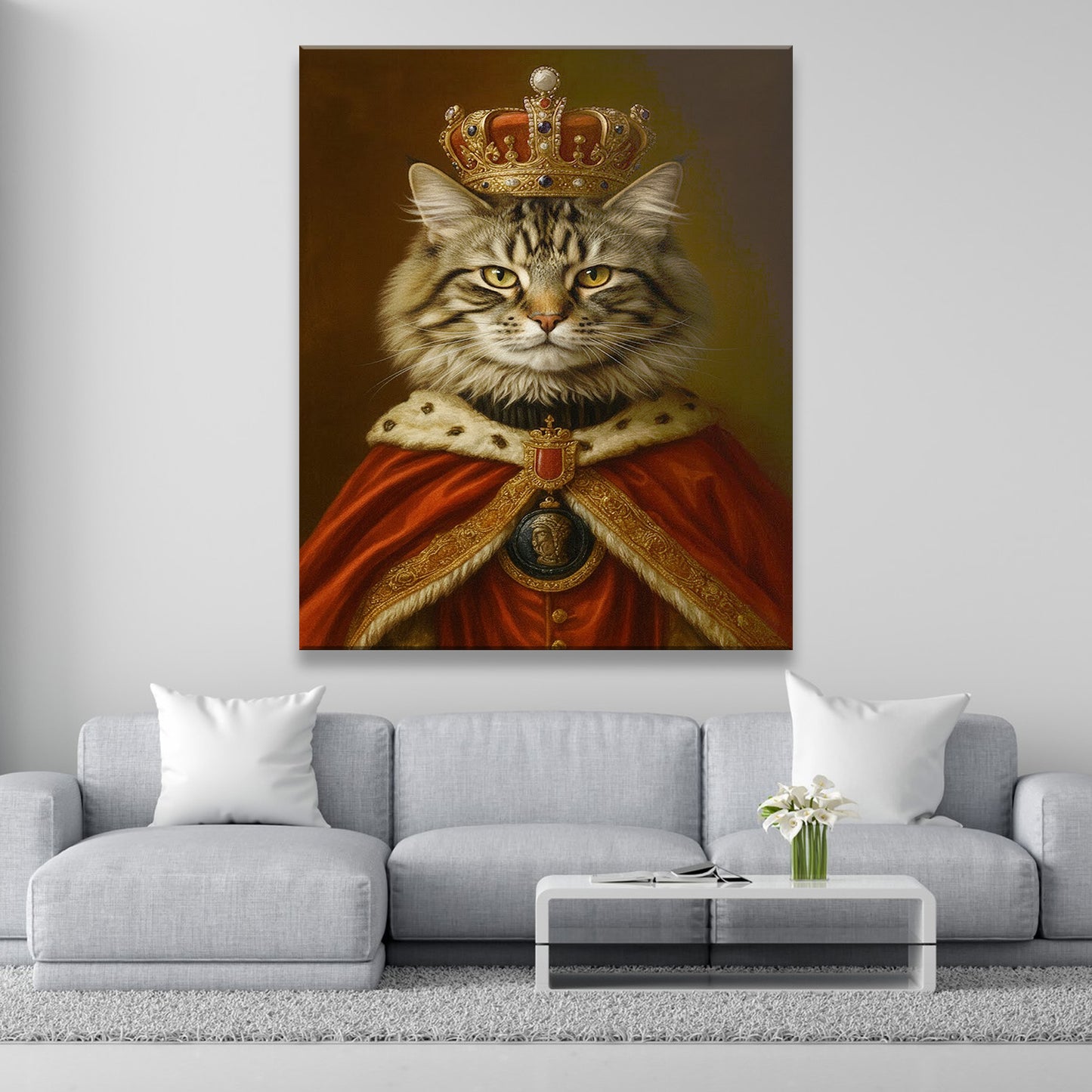Custom Photo Royal Cat With Crown Canvas Gift For Cat Lovers
