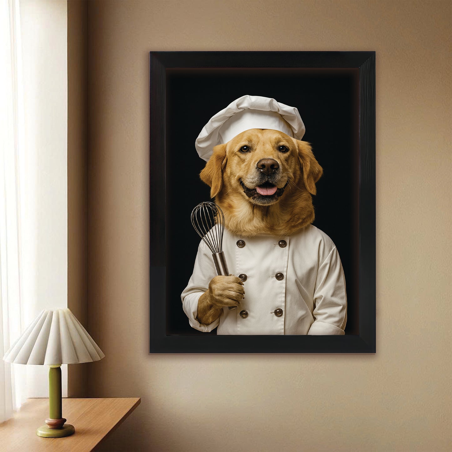 Custom Photo Dog Chef Canvas Framed Wall Art Framed Wall Art _ Gift For Dog Lovers