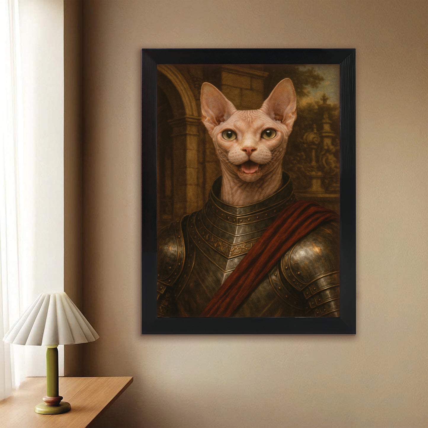 Custom Photo Cat Knight Canvas Framed Wall Art Gift For Cat Lovers