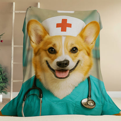 Custom Photo Nurse Dog BlanketGift For Dog Lovers