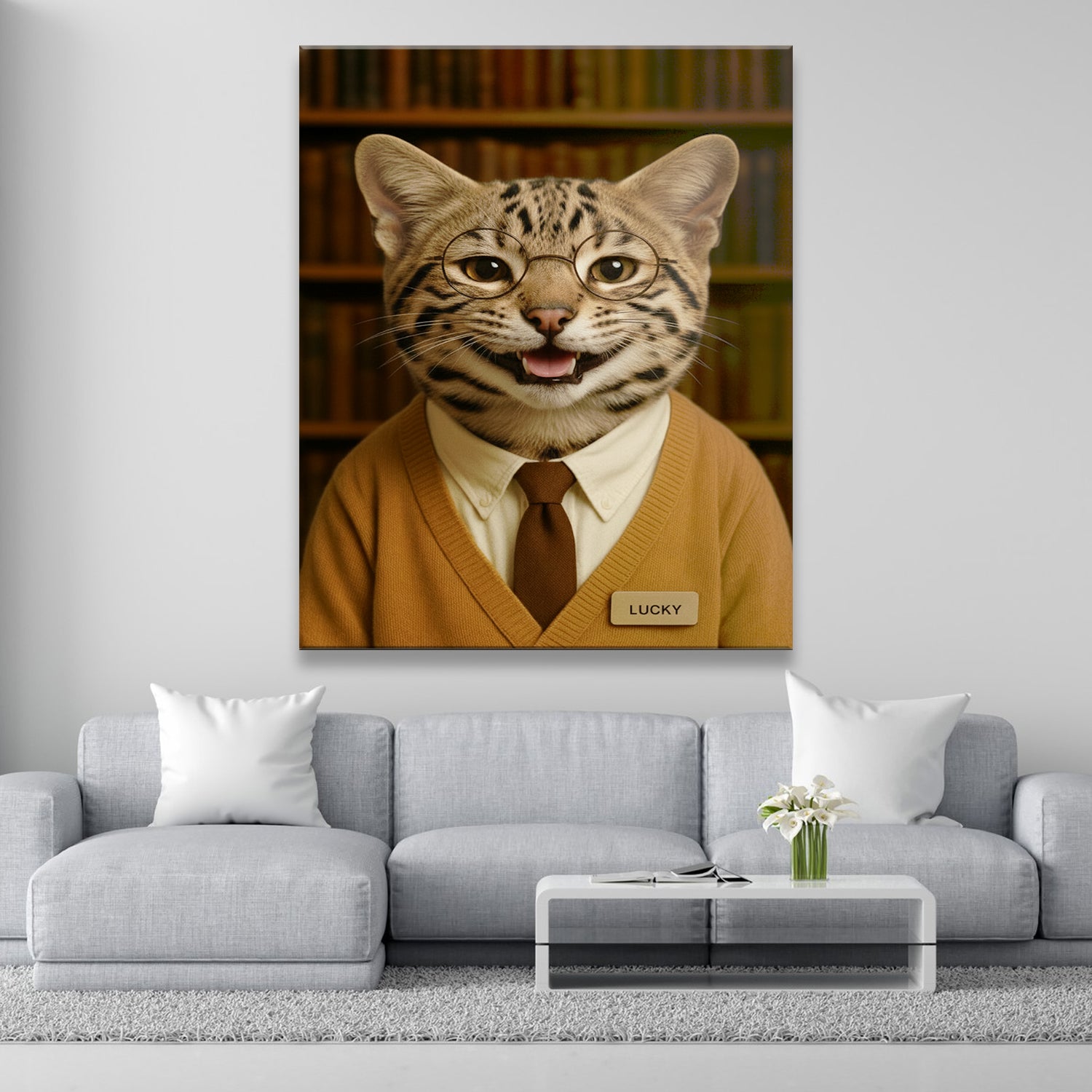 Custom Photo Librarian Book Lover Cat Canvas Gift For Cat Lovers