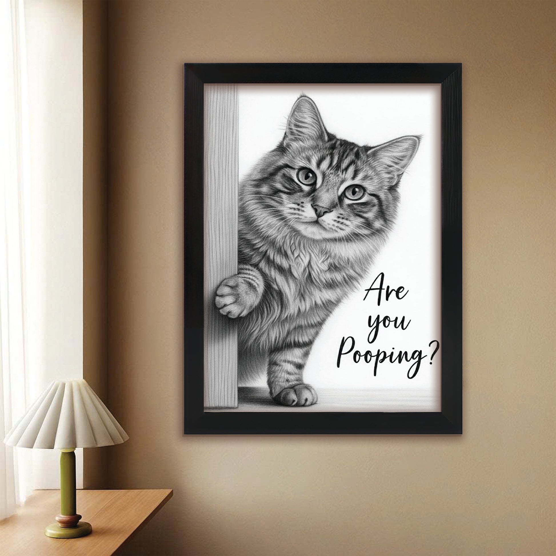 Custom Photo Cat Bathroom Canvas Framed Wall Art Gift For Cat Lover