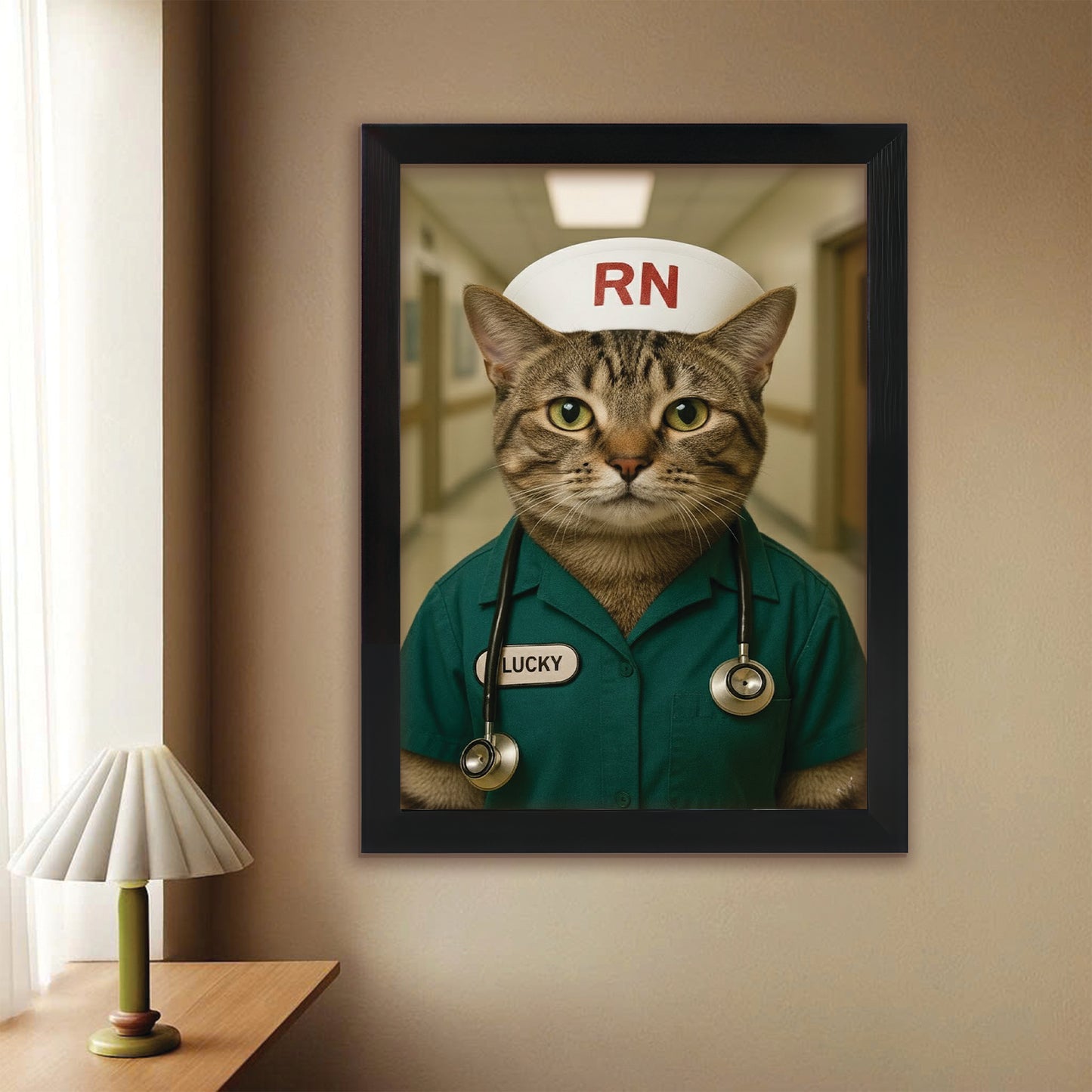 Custom Photo Registed Nurse Cat Canvas Framed Wall Art Gift For Cat Lovers